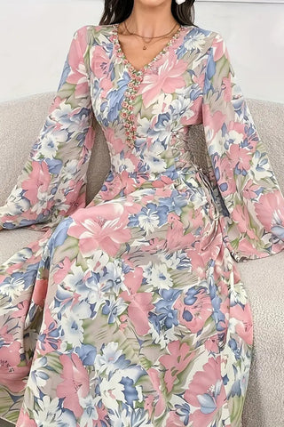 Floral Print Lace-Up Casual Dress