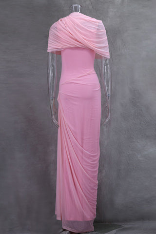Draped Off-Shoulder Evening Gown