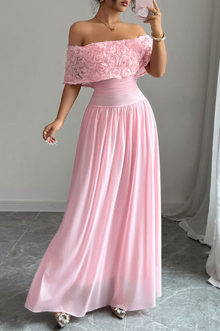 Off-Shoulder Rosette Dress
