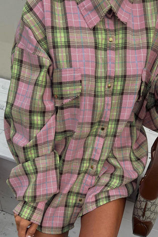 Plaid Button-Front Oversized Shirt