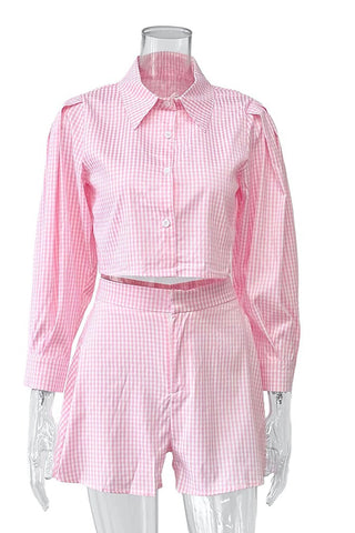 Pink Plaid Puff Sleeve Set
