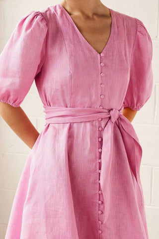 Button-Down Casual Dress with Waist Tie
