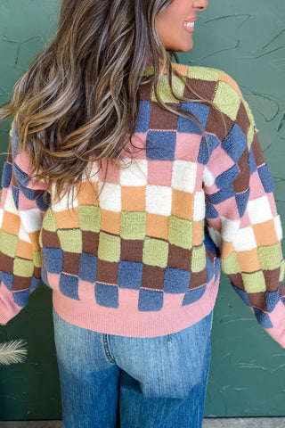 Checkered Pattern Button Front Cardigan Sweater