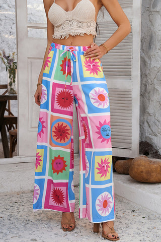 Tile Print Wide-Leg Pants