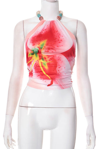 Floral Print Halter Neck Tank Top