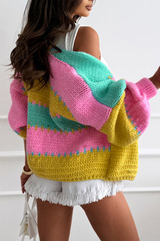 Colorblock Open Front Cardigan