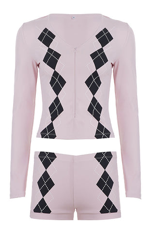 Argyle Knit V-Neck Shorts Set