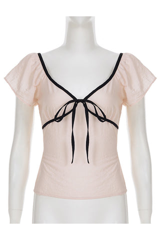 Puff Sleeve Tie Front T-Shirt