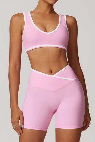 Plunge Neck Sports Bra and Flared Leggings Set