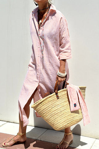Striped Tie-Waist Shirt Dress