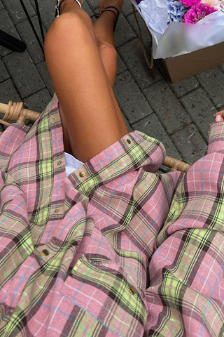 Plaid Button-Front Oversized Shirt