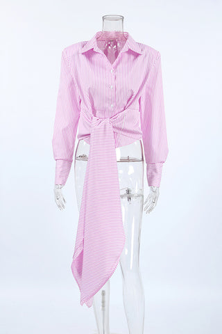 Striped Wrap Tie Polo Shirt