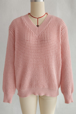 V-Neck Textured Knit Sweater