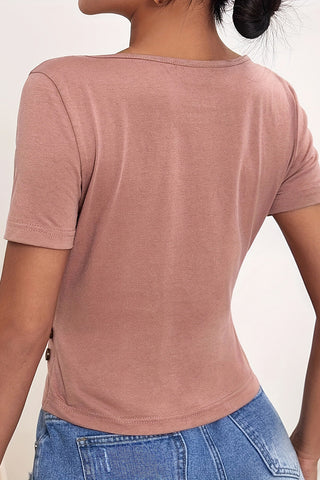 Cutout Wrap T-Shirt with Button Details