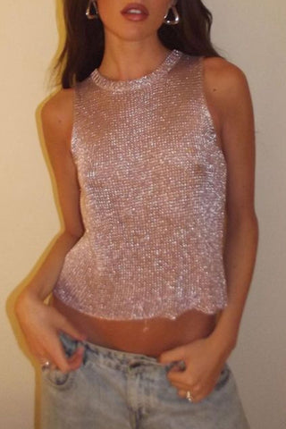 Sheer Sleeveless Ribbed Top