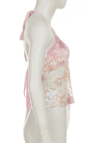Sequin Embellished Halter Camisole Top