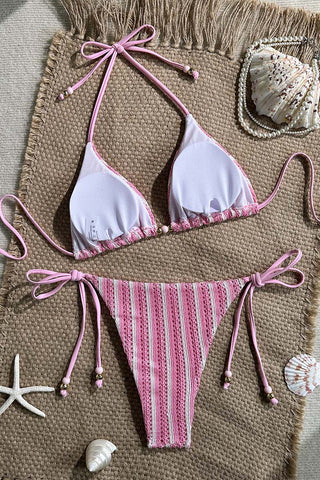Striped Bikini Set With Halter Top