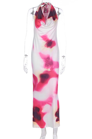 Halter Neck Floral Maxi Dress