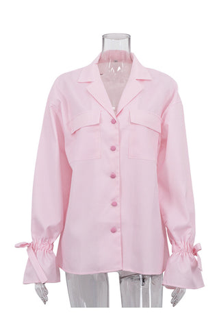 Button-Down Blouse with Tie Sleeve Detail