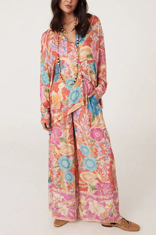 Floral Print Wide-Leg Pant Set