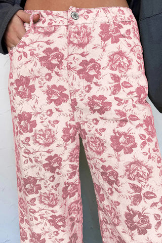 Floral Print Straight-Leg Jeans