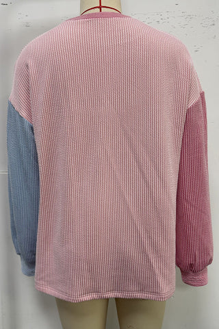Casual Long Sleeve Colorblock T-Shirt