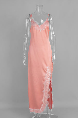 Lace Trim Slit Maxi Dress
