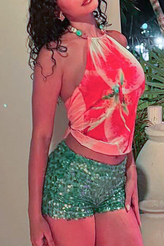 Floral Print Halter Neck Tank Top