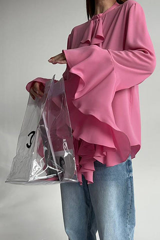 Ruffled Front Blouse with Flowing Sleeves