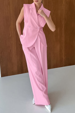 Sleeveless Blazer and Wide-Leg Pants Set