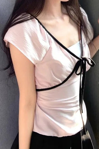 Puff Sleeve Tie Front T-Shirt