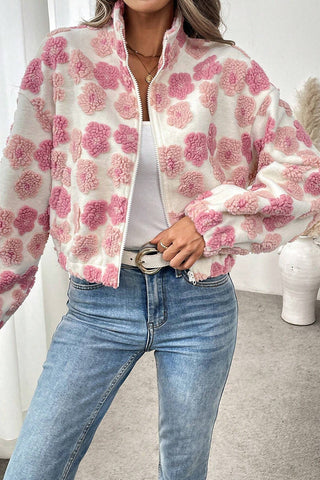 Floral Patterned Zip-Up Cropped Jacket
