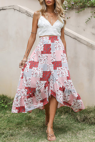 Patchwork Button-Front Skirt