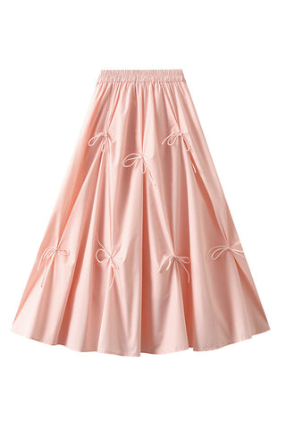 Bow-Embellished Casual Flared Skirt