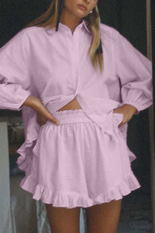 Ruffled Button-Up Short Sets