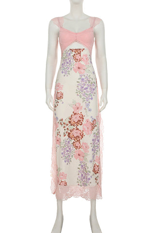 Floral Lace Trim Casual Dress