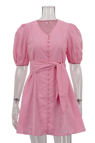 Button-Down Casual Dress with Waist Tie
