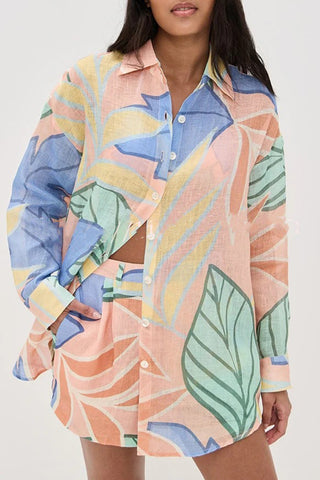 Abstract Print Button-Down Short Set