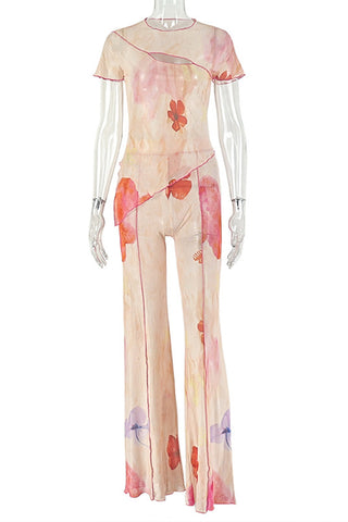 Floral Print Wide-Leg Pants Set