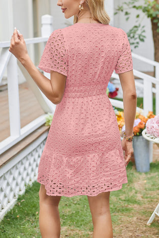 Eyelet Puff Sleeve Mini Dress