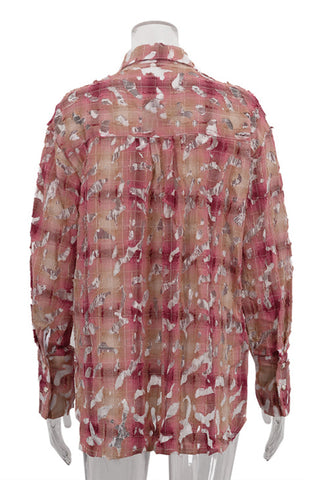 Distressed Plaid Button-Up Shirt