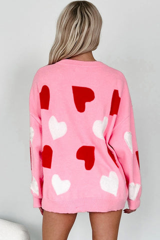 Pearl Embellished Heart Pattern Valentine Sweater