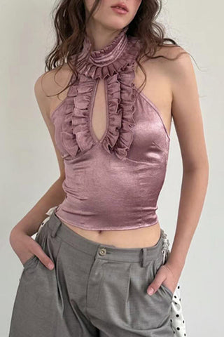 Ruffled High Neck Tank Top