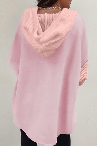 Button-Front Knit Hoodie