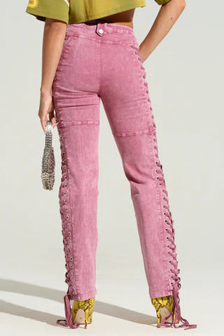 Lace-Up Detail Straight Jeans
