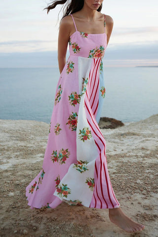 Flowing Floral Striped Maxi Dress