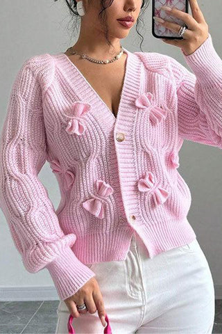 Charming Knit Cardigan with Bow Details