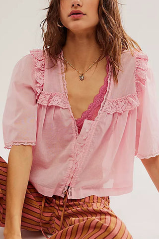 Ruffled Button-Front Blouse