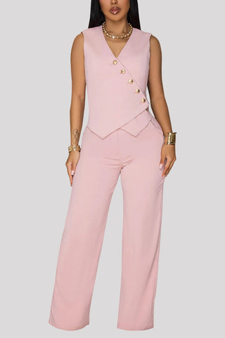 Sleeveless Buttoned Casual Pants Set