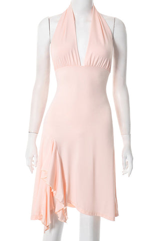Halter Neck Casual Dress with Asymmetrical Hem